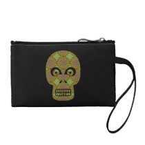 Yellow Skull Fractal Pattern Change Purse