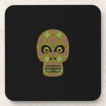 Yellow Skull Fractal Pattern Coaster