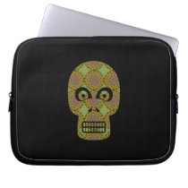 Yellow Skull Fractal Pattern Computer Sleeve