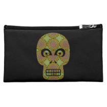 Yellow Skull Fractal Pattern Cosmetics Bags
