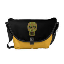 Yellow Skull Fractal Pattern Courier Bags