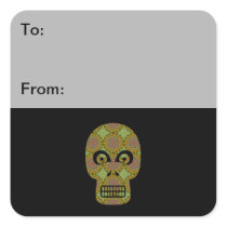 Yellow Skull Fractal Pattern Stickers