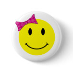 Yellow Smiley Face Pink Bow buttons