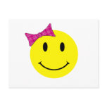 Yellow Smiley Face Pink Bow postcards
