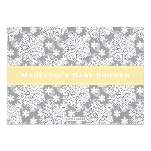 Yellow Snowflake Mobile Crib Baby Shower Invite