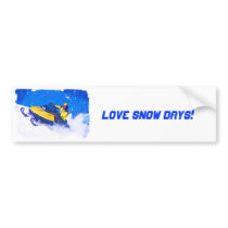 Yellow Snowmobile in Blizzard Bumper Stickers