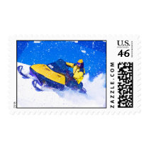 Yellow Snowmobile in Blizzard Stamps
