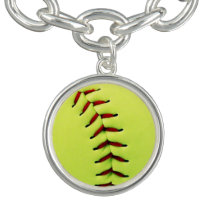 softball, sports, cool, baseball, funny, yellow, ball, fastpitch, photography, charm bracelet, customize, american, sport, fun, team, coach, red, stitches, charm, bracelet, [[missing key: type_planetjill_charmbracele]] with custom graphic design
