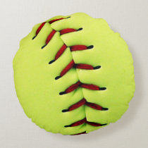 softball, sports, cool, baseball, funny, yellow, ball, fastpitch, photography, customize, american, sport, fun, team, coach, red, stitches, round, pillow, [[missing key: type_manualww_roundpillo]] com design gráfico personalizado