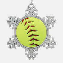 sports, softball, cool, baseball, funny, yellow, customize, fastpitch, pewter snowflake ornament, softball gift, player, ball, american, team, coach, sport, fun, christmas ornament, [[missing key: type_photousa_ornamen]] with custom graphic design
