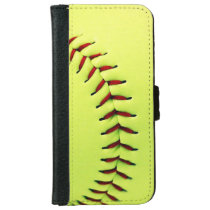 softball, sports, cool, baseball, funny, yellow, ball, fastpitch, photography, wallet case, customize, american, sport, fun, team, coach, red, stitches, iphone 6 wallet case, [[missing key: type_pioc_walletcas]] com design gráfico personalizado