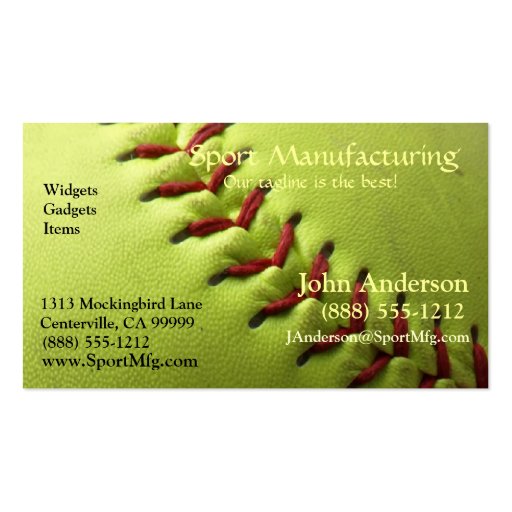 Yellow Softball Business Card (front side)