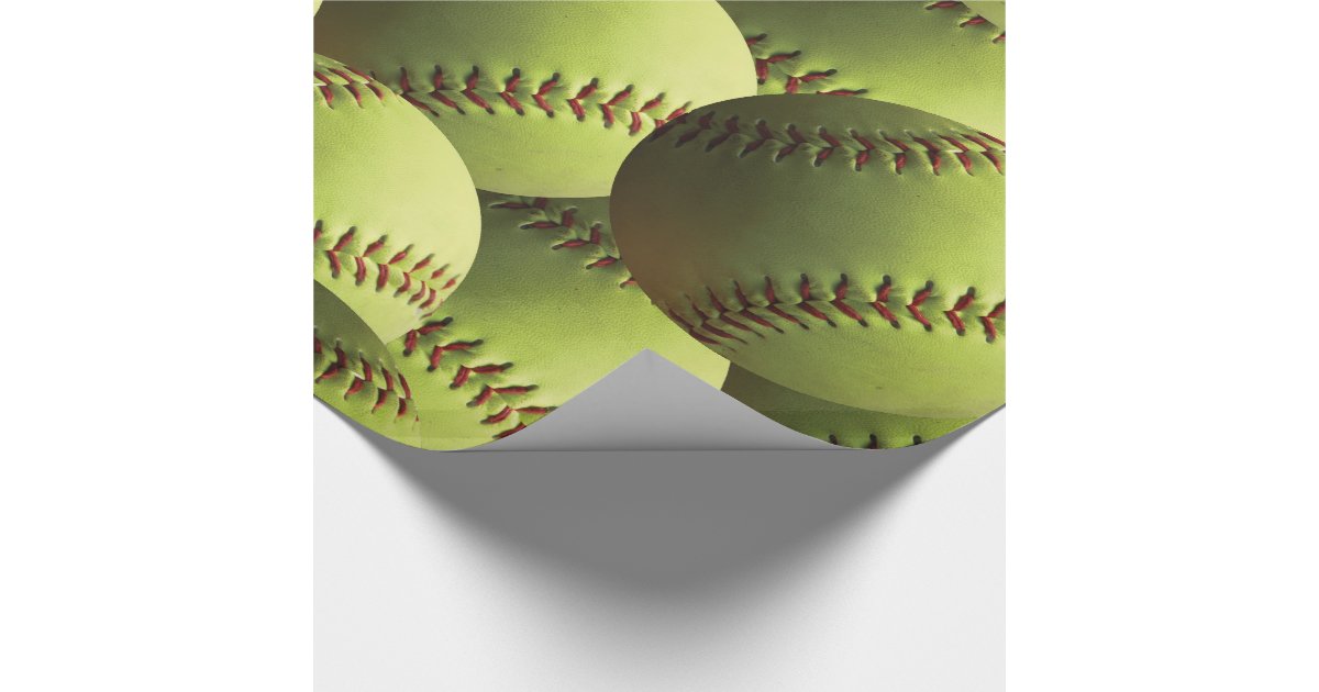 Yellow Softball Covered Wrapping Paper Zazzle