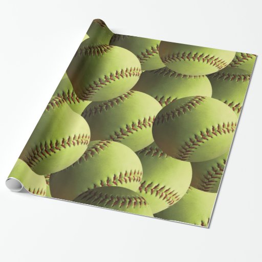 Yellow Softball Covered Wrapping Paper Zazzle