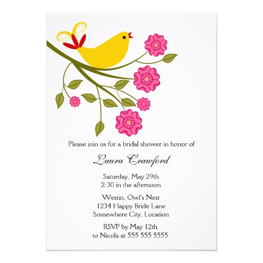 Yellow Songbird Bridal Shower Invitation