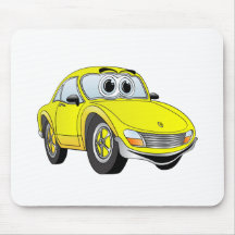 Yellow Sports Car Cartoon Mousepads