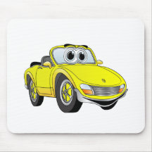 Yellow Sports Car Covertible Cartoon Mousepads