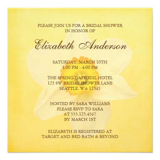 Yellow Spring Daffodil Flower Bridal Shower Personalized Invite
