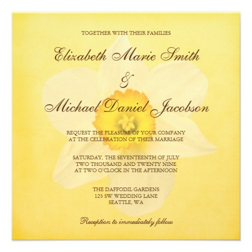 Yellow Spring Daffodil Flower Wedding Personalized Invitations