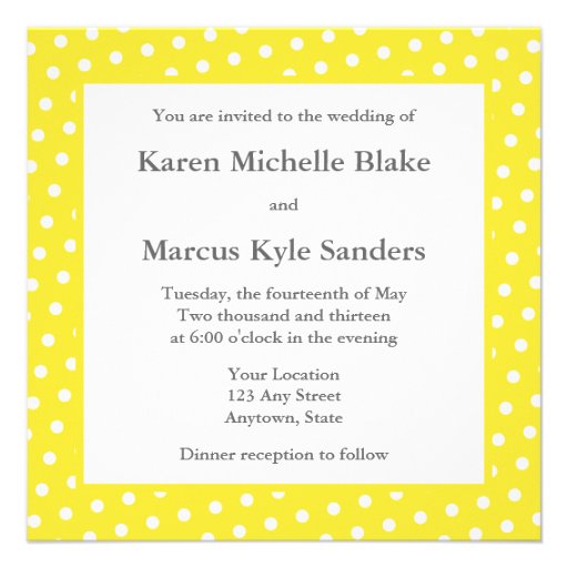 Yellow Square Wedding Invitations or Announcements (front side)
