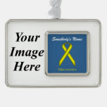 Yellow Standard Ribbon Template (H-I) Silver Plated Framed Ornament