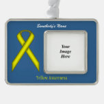 Yellow Standard Ribbon Template (H-O) Silver Plated Framed Ornament