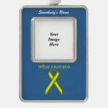 Yellow Standard Ribbon Template (V-O) Silver Plated Framed Ornament