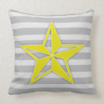 Yellow Star on Grey Stripes pillows