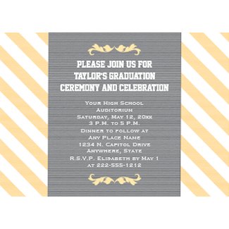 Back of Yellow Striped Graduation Invitations Photo Announcements