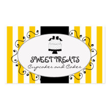 Yellow Stripes Cupcake Cake Bakery Business Card Template