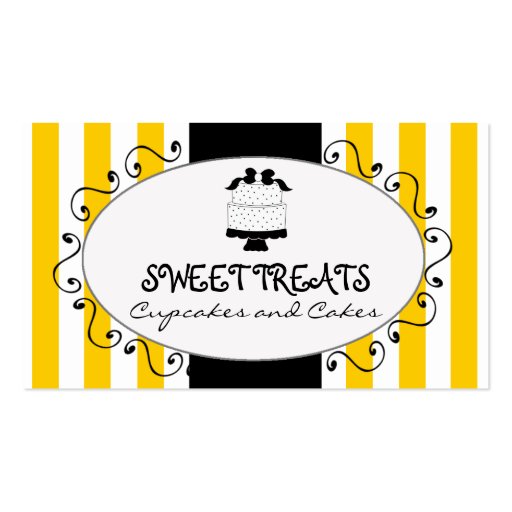 Yellow Stripes Cupcake Cake Bakery Business Card Template (front side)