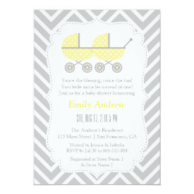 Yellow Strollers Twins Chevron Baby Shower Invites