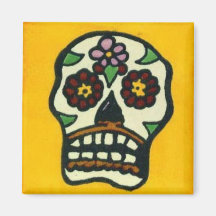 Yellow Sugar Skull Fridge Magnets