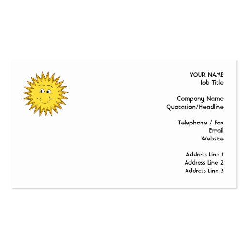 Yellow Summer Sun with a Happy Face. Business Card Template (front side)