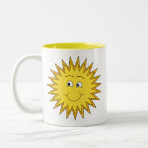 Yellow Summer Sun with a Happy Face. Mugs