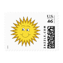 Yellow Summer Sun with a Happy Face. Postage Stamps
