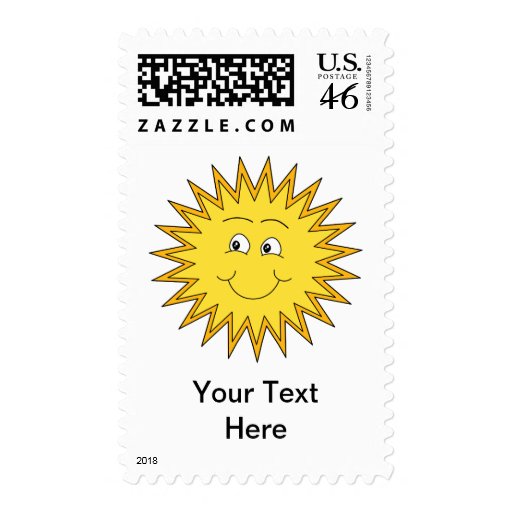 Yellow Summer Sun with a Happy Face. Stamp