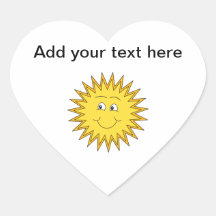Yellow Summer Sun with a Happy Face. Heart Stickers
