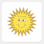 Yellow Summer Sun with a Happy Face. Square Stickers