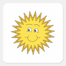 Yellow Summer Sun with a Happy Face. Square Stickers