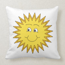 Yellow Summer Sun with a Happy Face. Throw Pillows
