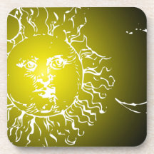 Yellow Sun and Moon Beverage Coasters