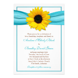 Yellow Sunflower Aqua Ribbon Wedding Invitation