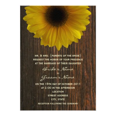 Yellow Sunflower & Barnwood Fall Wedding Personalized Invitations