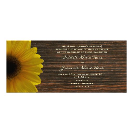 Yellow Sunflower & Barnwood Fall Wedding Invite