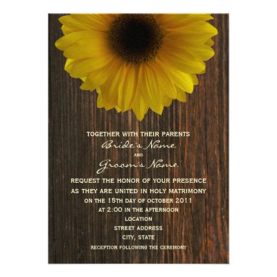 Yellow Sunflower &amp; Barnwood Fall Wedding Invites