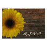 Yellow Sunflower & Barnwood Fall Wedding RSVP Custom Announcements