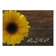 Yellow Sunflower & Barnwood Fall Wedding RSVP Custom Announcements