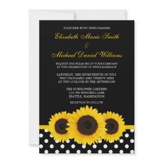 Yellow Sunflower Black and White Polka Dot Wedding zazzle_invitation