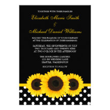 Yellow Sunflower Black and White Polka Dot Wedding Invite